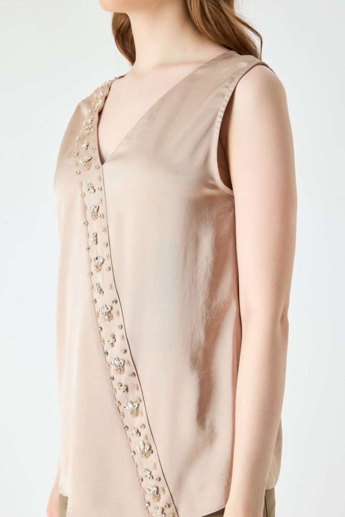 FEVER Taş İşleme Detaylı Saten Bluz 14058