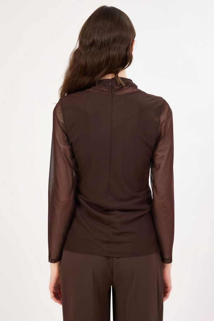 FEVER Yaka Detaylı Tül Bluz 4045 - kahve