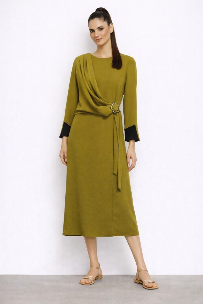 FEVER Midi Boy Yeşil Elbise 16018 - YAĞ YEŞİLİ