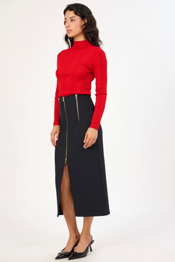 FEVER Yırtmaç ve Fermuar Detaylı Likralı Etek 13007