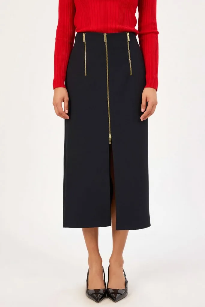 FEVER Yırtmaç ve Fermuar Detaylı Likralı Etek 13007