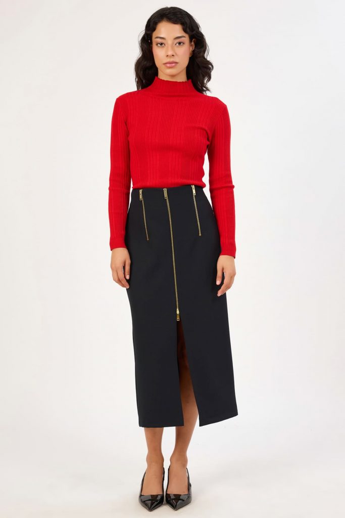 FEVER Yırtmaç ve Fermuar Detaylı Likralı Etek 13007