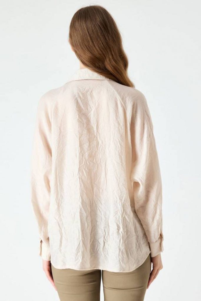 FEVER Kırışık Yüzeyli Tasarım Taşlı Gömlek 17027 - camel