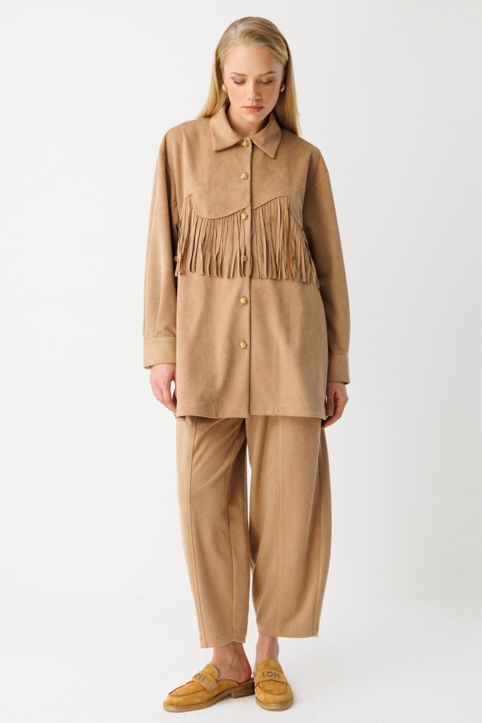 GHİSA Püskül Detaylı Süet Takım 4119 - taba