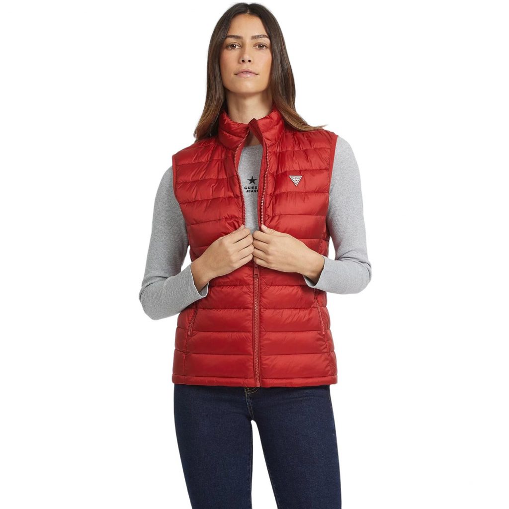 GUESS Üçgen Logolu Naylon Şişme Yelek  W4YN11WG922 - KIRMIZI