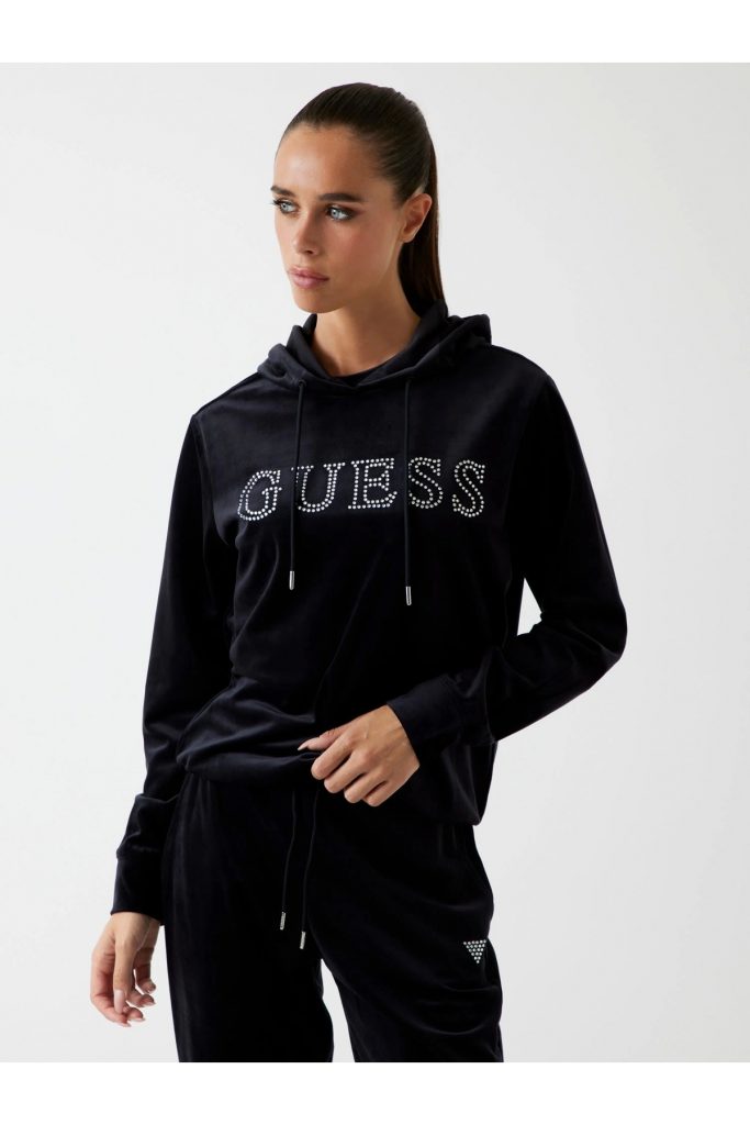GUESS Yapay elmas taşlı logolu sweatshirt V4RQ25K0232 - Siyah