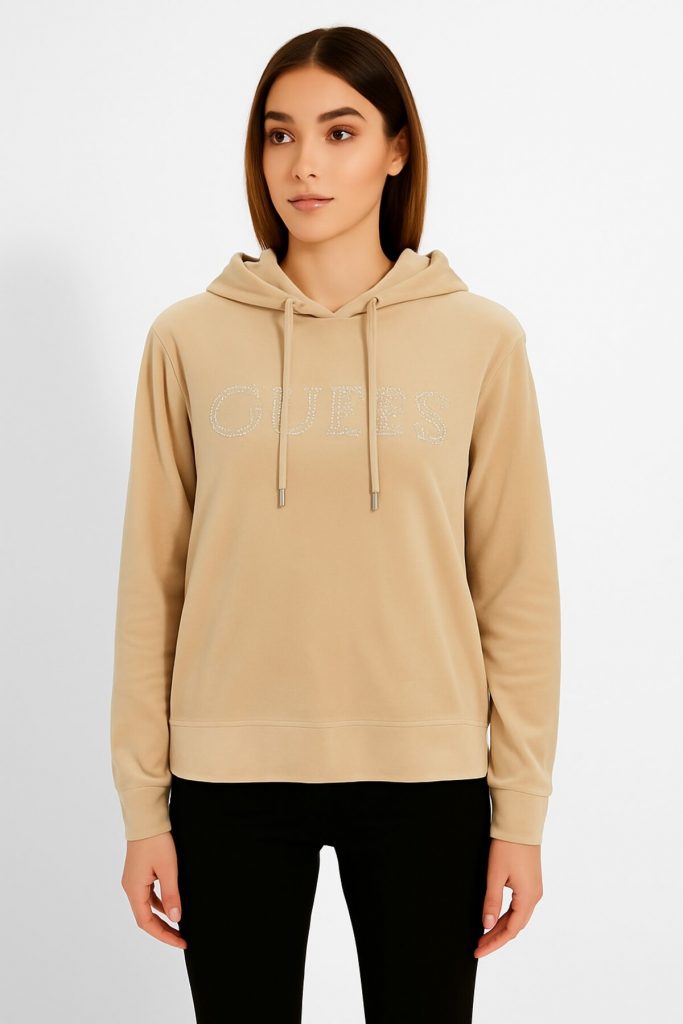 GUESS Yapay elmas taşlı logolu sweatshirt V4RQ25K0232 - BEJ