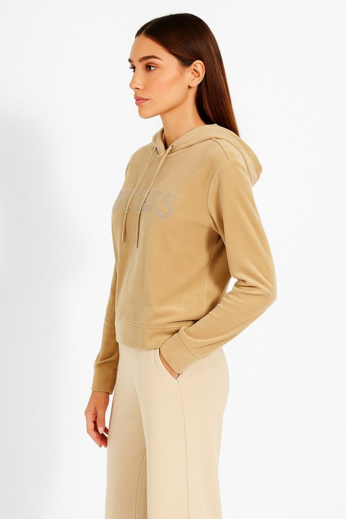 GUESS Yapay elmas taşlı logolu sweatshirt V4RQ25K0232 - BEJ