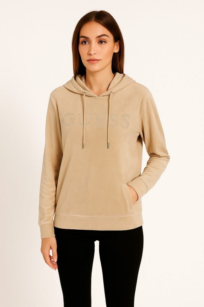 GUESS Yapay elmas taşlı logolu sweatshirt V4RQ25K0232 - BEJ