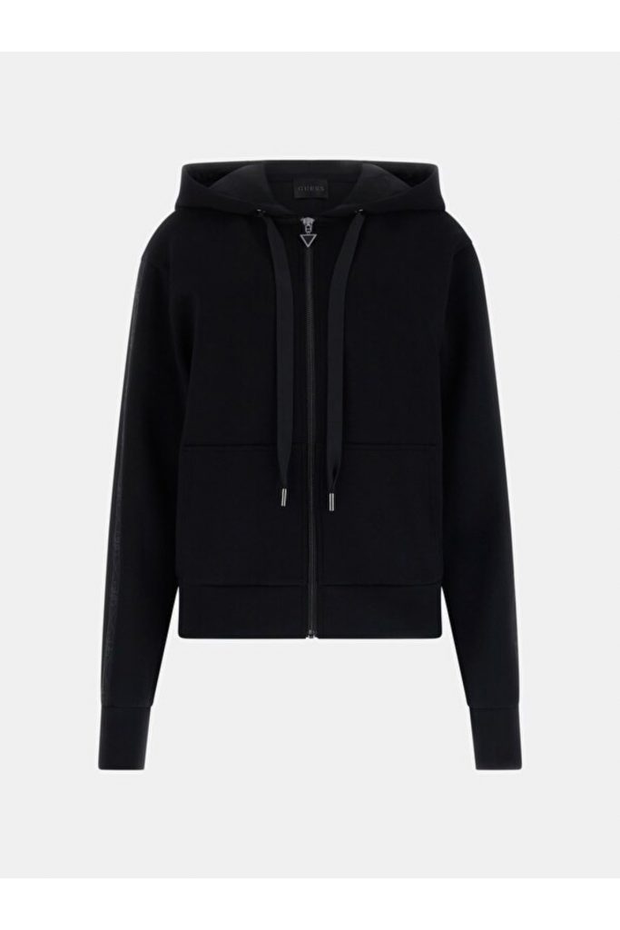 GUESS Tam Fermuarlı Dalış Kumaşlı Kapüşonlu Sweat W5YQ05KBYE2 - Siyah
