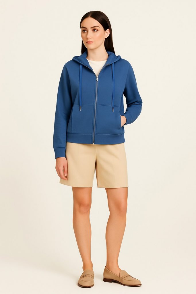 GUESS Tam Fermuarlı Dalış Kumaşlı Kapüşonlu Sweat W5YQ05KBYE2 - MAVİ