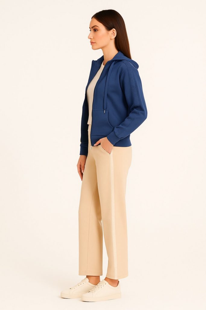 GUESS Tam Fermuarlı Dalış Kumaşlı Kapüşonlu Sweat W5YQ05KBYE2 - MAVİ