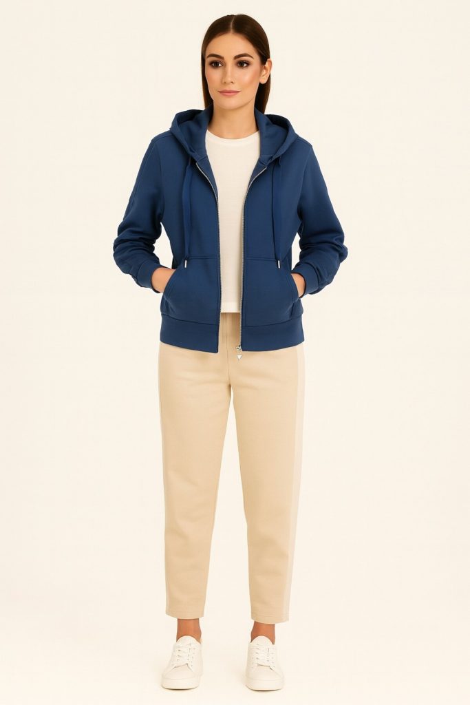 GUESS Tam Fermuarlı Dalış Kumaşlı Kapüşonlu Sweat W5YQ05KBYE2 - MAVİ