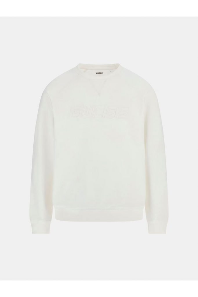 GUESS Yuvarlak Yaka Erkek ön logosu Sweatshirt Z4YQ16KAIJ1 - KREM