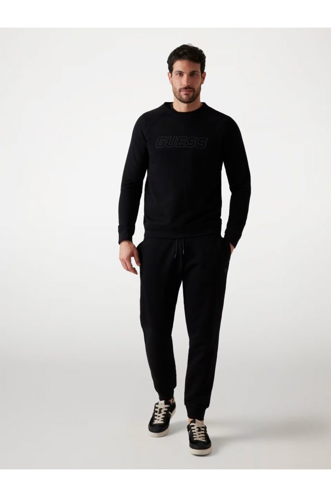 GUESS Yuvarlak Yaka Erkek ön logosu Sweatshirt Z4YQ16KAIJ1 - Siyah