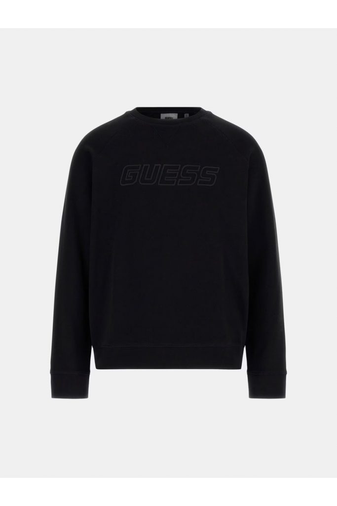 GUESS Yuvarlak Yaka Erkek ön logosu Sweatshirt Z4YQ16KAIJ1 - Siyah