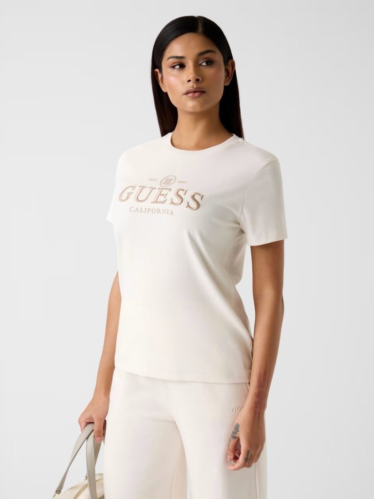 GUESS Nakışlı Logolu Tişört  V6RI06KD741 - Beyaz
