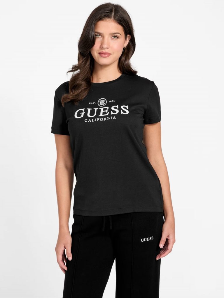GUESS Nakışlı Logolu Tişört  V6RI06KD741 - Siyah
