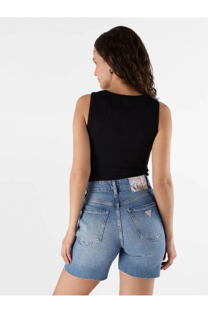 GUESS Nakış İşlemeli Logolu Kolsuz T-Shirt W5YP00KCXJ2 - Siyah