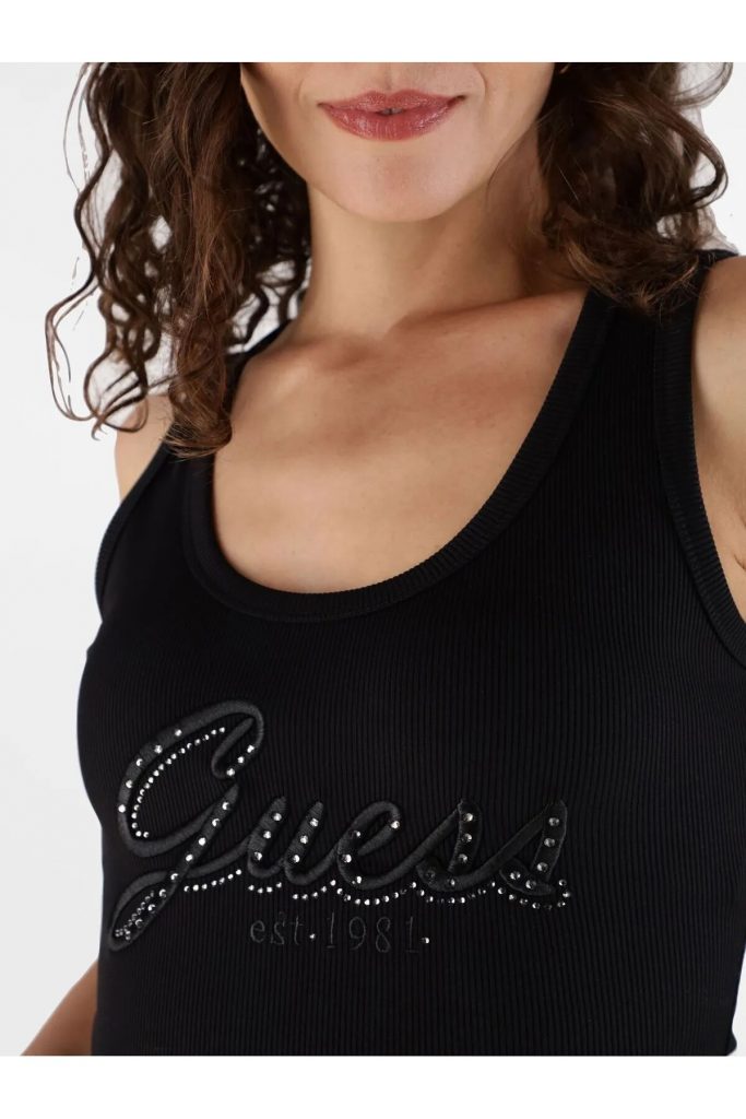 GUESS Nakış İşlemeli Logolu Kolsuz T-Shirt W5YP00KCXJ2 - Siyah
