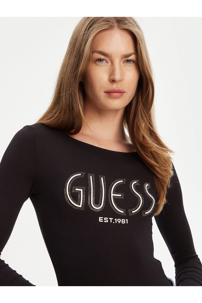 GUESS Kendinden Desenli Bluz  W5YP05K68D2 - Siyah