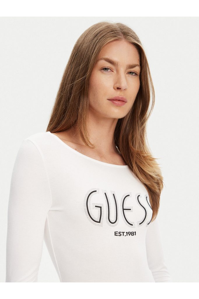 GUESS Kendinden Desenli Bluz  W5YP05K68D2 - Beyaz