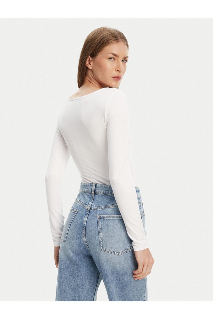 GUESS Kendinden Desenli Bluz  W5YP05K68D2 - Beyaz