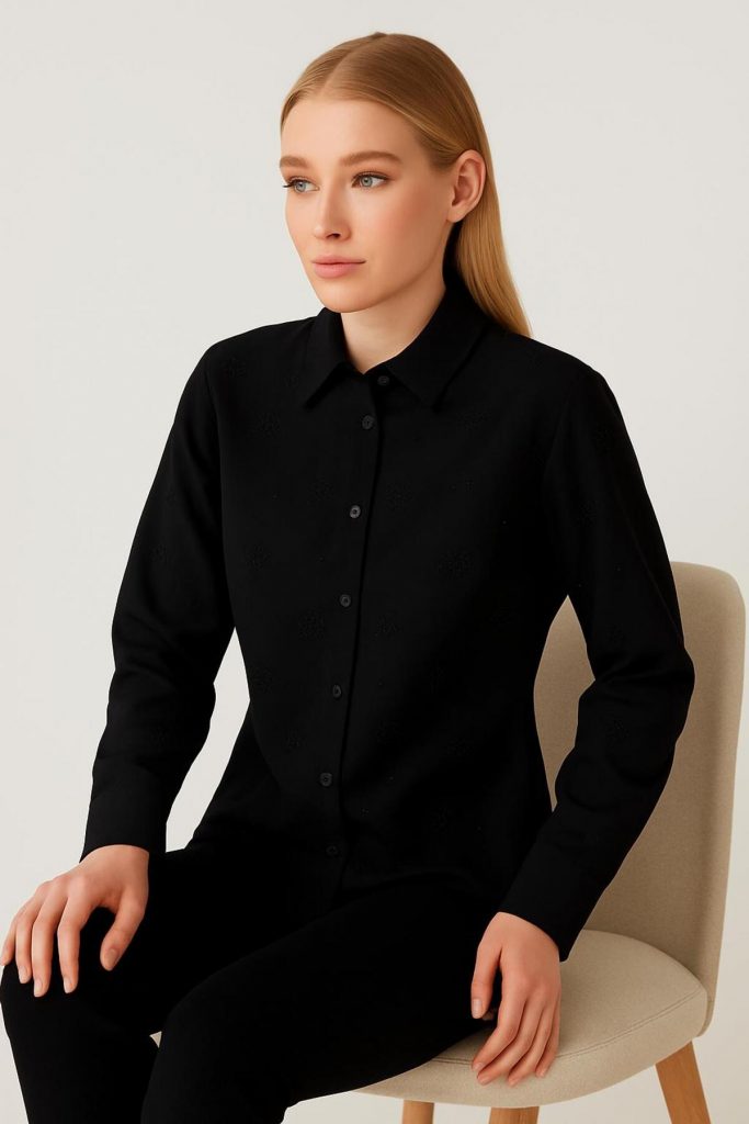 GUESS Taş İşlemeli Gömlek  W5BH80W2982 - Siyah