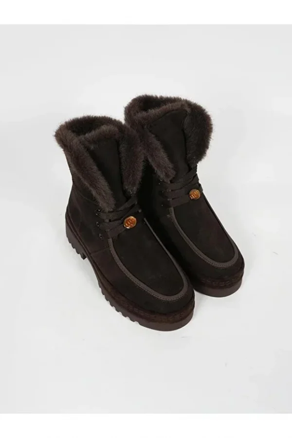 GUJA Süet İçi Kürklü Bağcıklı Kalın Taban Kışlık Bot 25K433