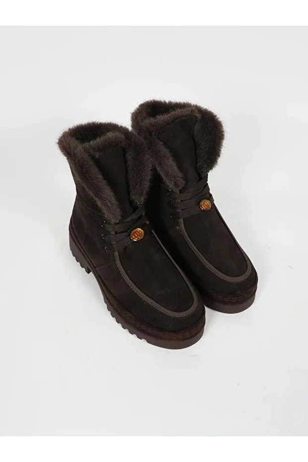 GUJA Süet İçi Kürklü Bağcıklı Kalın Taban Kışlık Bot 25K433 - kahve