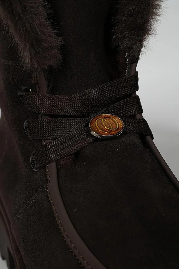 GUJA Süet İçi Kürklü Bağcıklı Kalın Taban Kışlık Bot 25K433 - kahve