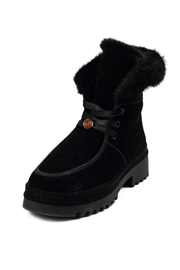 GUJA Süet İçi Kürklü Bağcıklı Kalın Taban Kışlık Bot 25K433 - Siyah