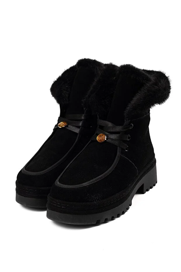 GUJA Süet İçi Kürklü Bağcıklı Kalın Taban Kışlık Bot 25K433 - Siyah