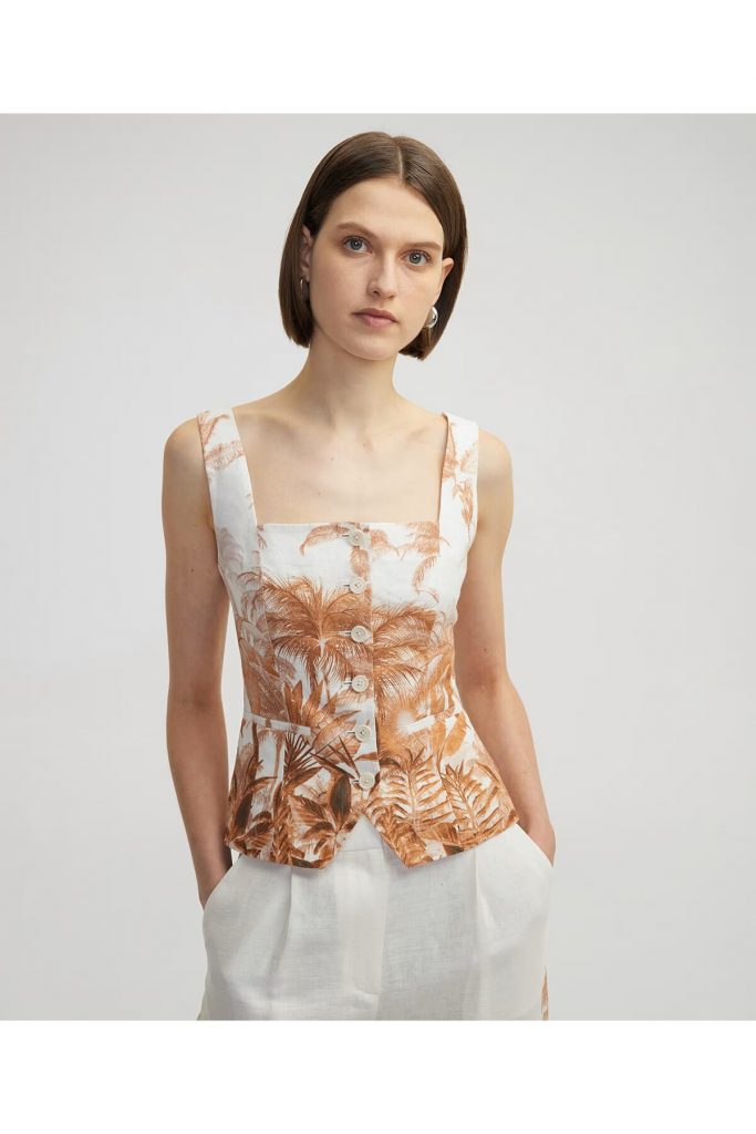 İPEKYOL Desenli Keten Yelek IS1250006142 - EKRU