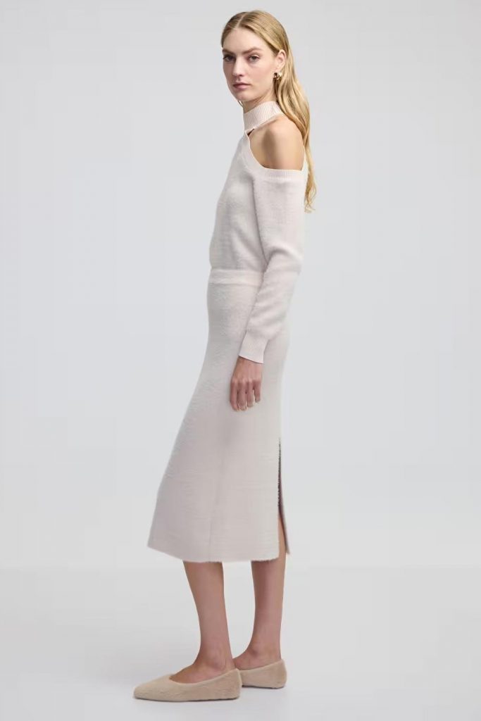 İPEKYOL Parlak İplikli Midi Etek IW6240004131 - EKRU