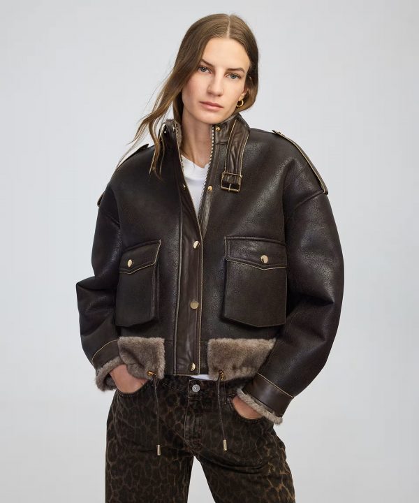 İPEKYOL Zincir Biyeli Suni Kürk Ve Deri Mix Mont IW6250012089