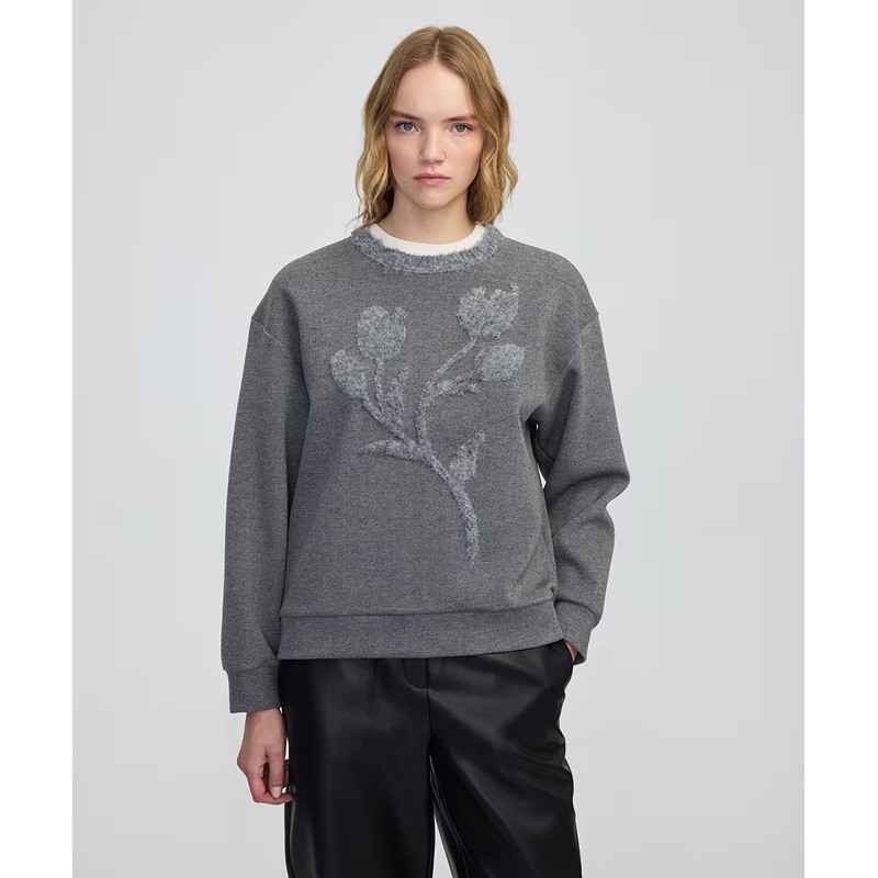İPEKYOL 3 Boyutlu Çiçekli Kadın Sweatshirt IW6250091048 - GRİ