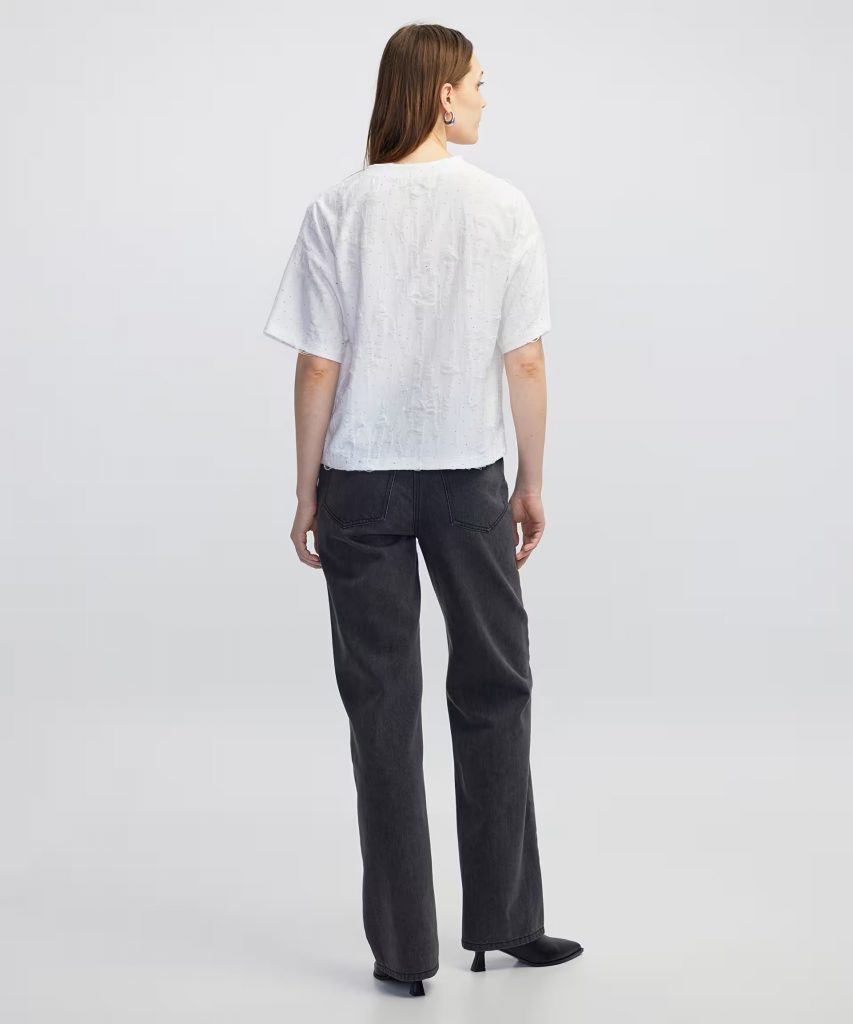 İPEKYOL Jakarlı hotfix baskılı tişört IW6250070033 - EKRU