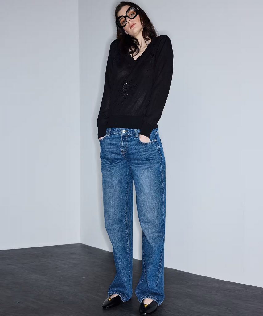 İPEKYOL Çiçek motifli triko IS1260050072 - Siyah