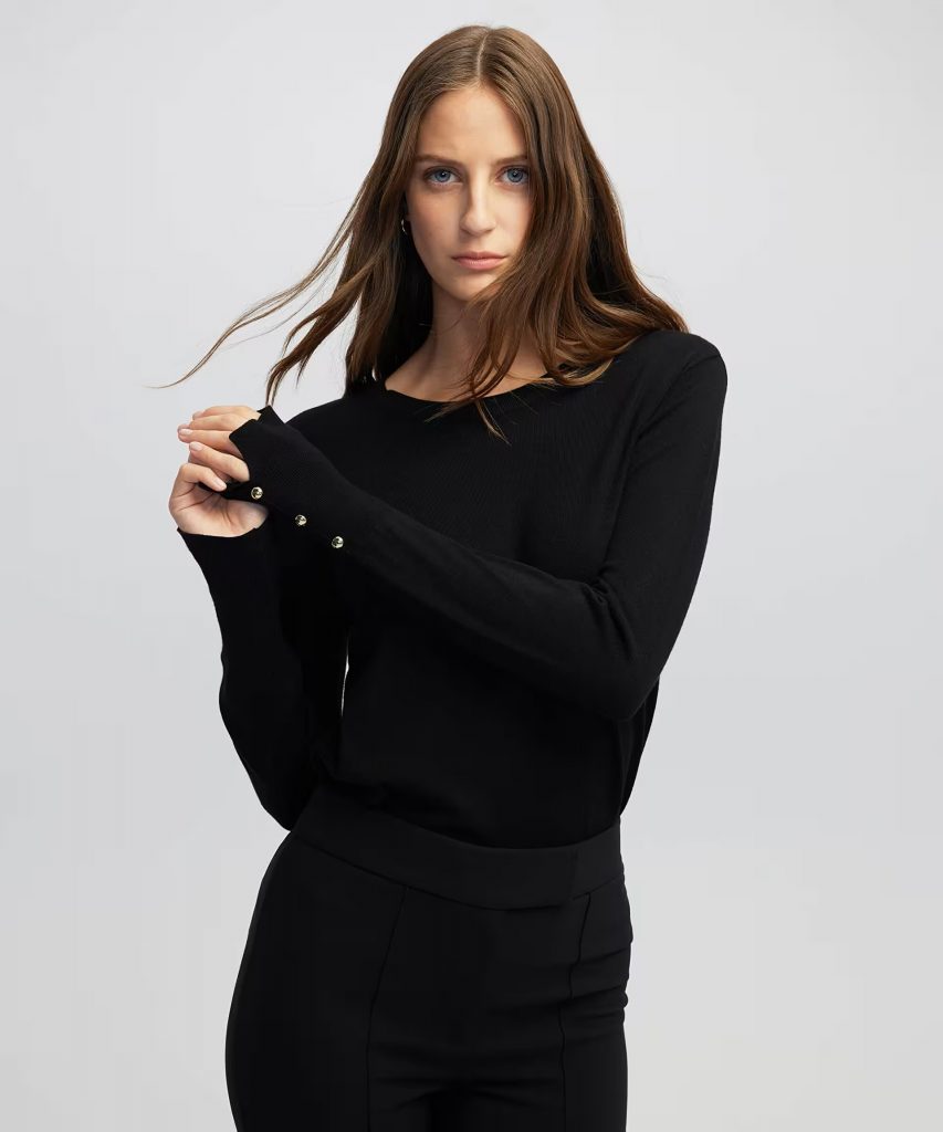 İPEKYOL Kontrast düğmeli triko IW6250050049 - Siyah