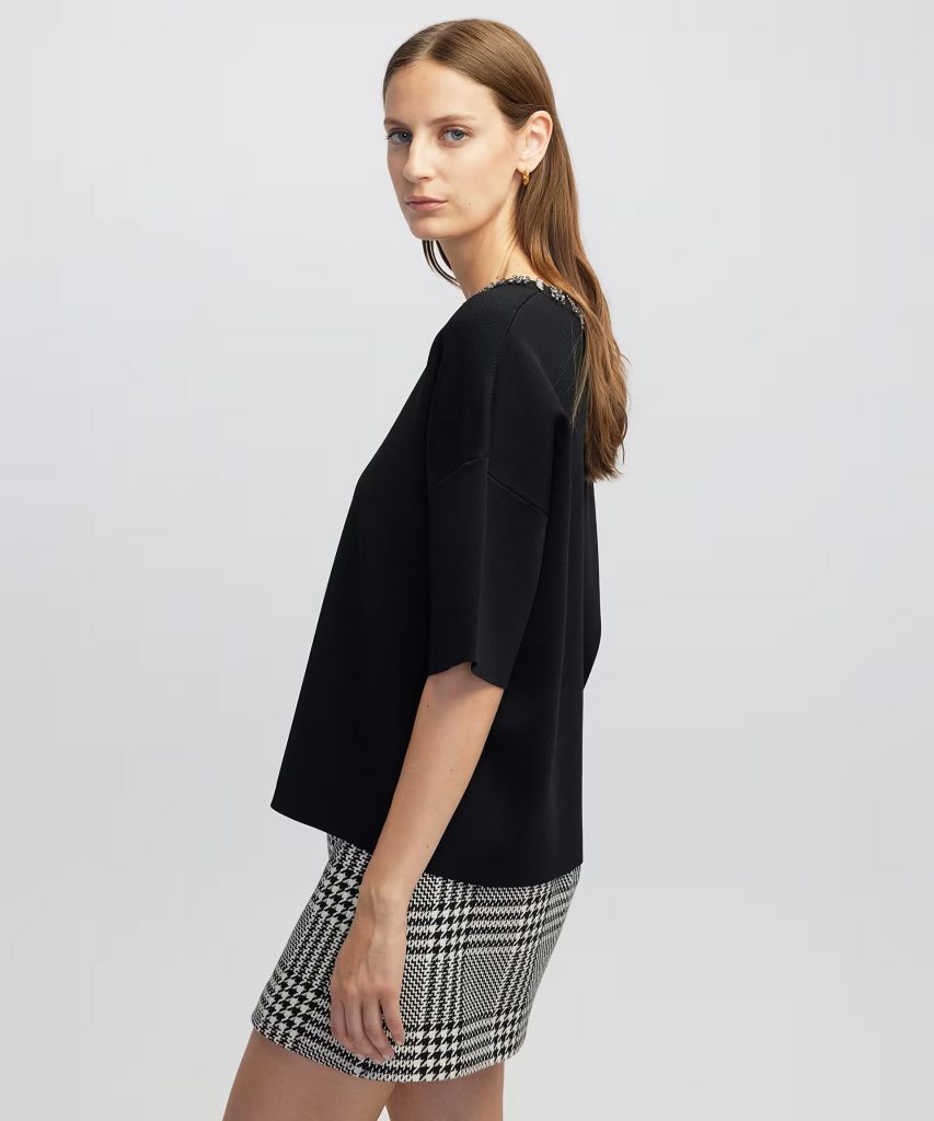 İPEKYOL Strass taş aksesuarlı oversize triko IW6250050063 - Siyah