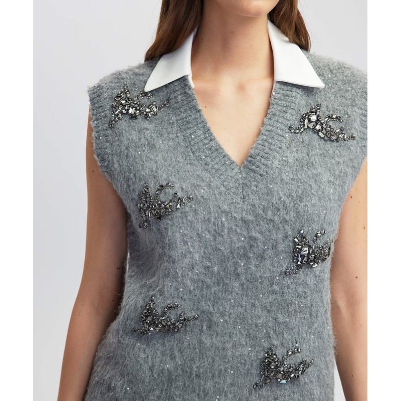 İPEKYOL Kontrast Yakalı İşlemeli Kadın Süveter IW6250050075