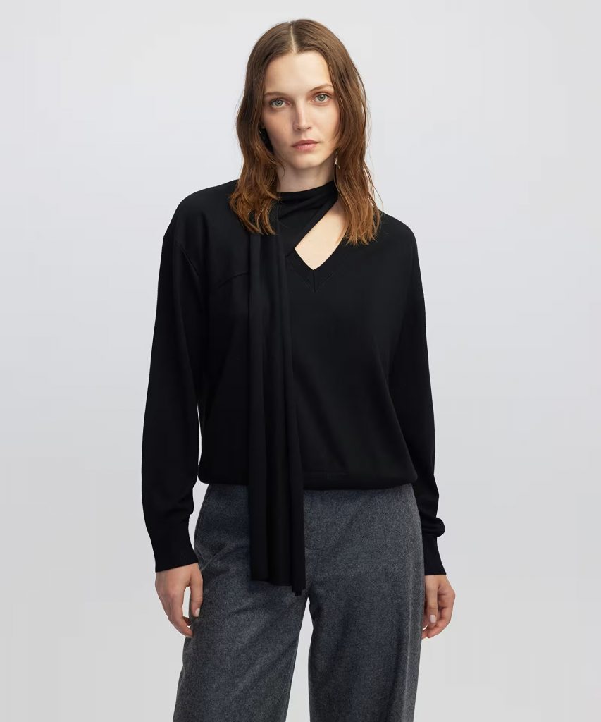 İPEKYOL Atkılı V yaka triko IW6250050079 - Siyah