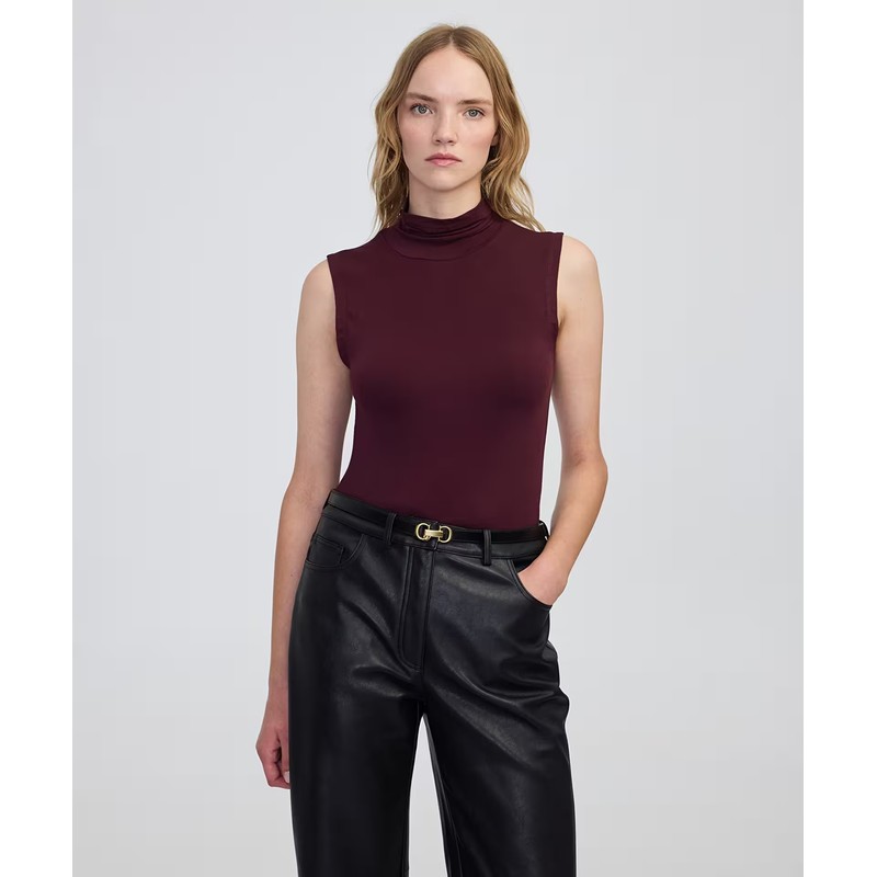 İPEKYOL Yüksek Yaka Kadın Basic T-shirt IW6250070128 - bordo