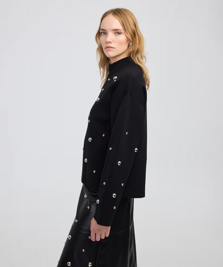 İPEKYOL Metal aksesuarlı dik yaka triko IW6250050432 - Siyah