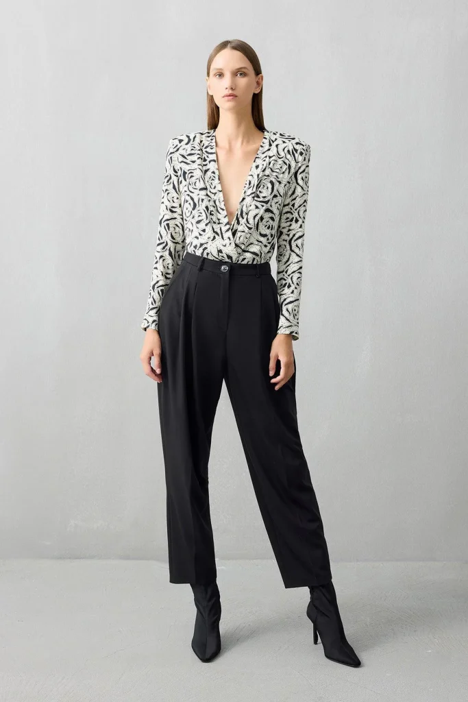 JUS DE POMMES Desenli Derin V Yaka Bluz 44117