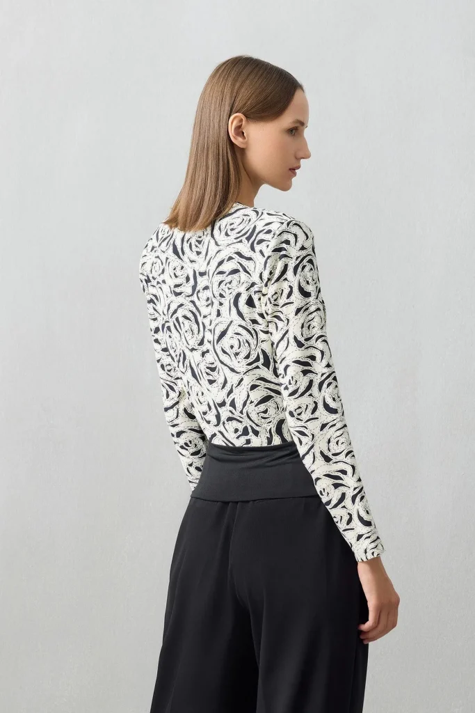 JUS DE POMMES Desenli Derin V Yaka Bluz 44117