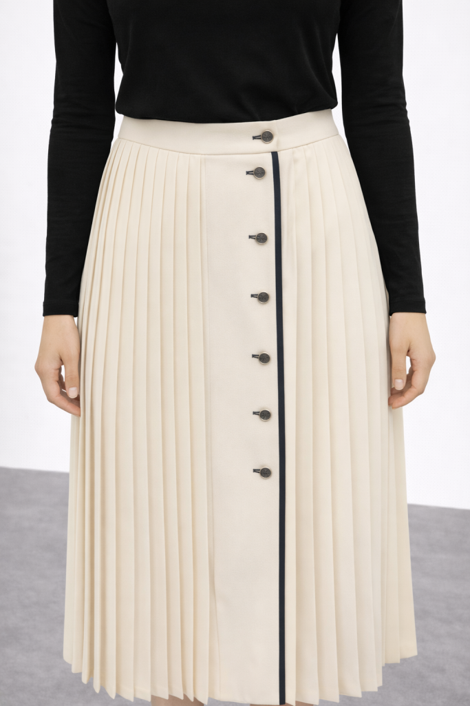 JUS DE POMMES Pileli Önden Düğme Detaylı Etek 35010 - EKRU