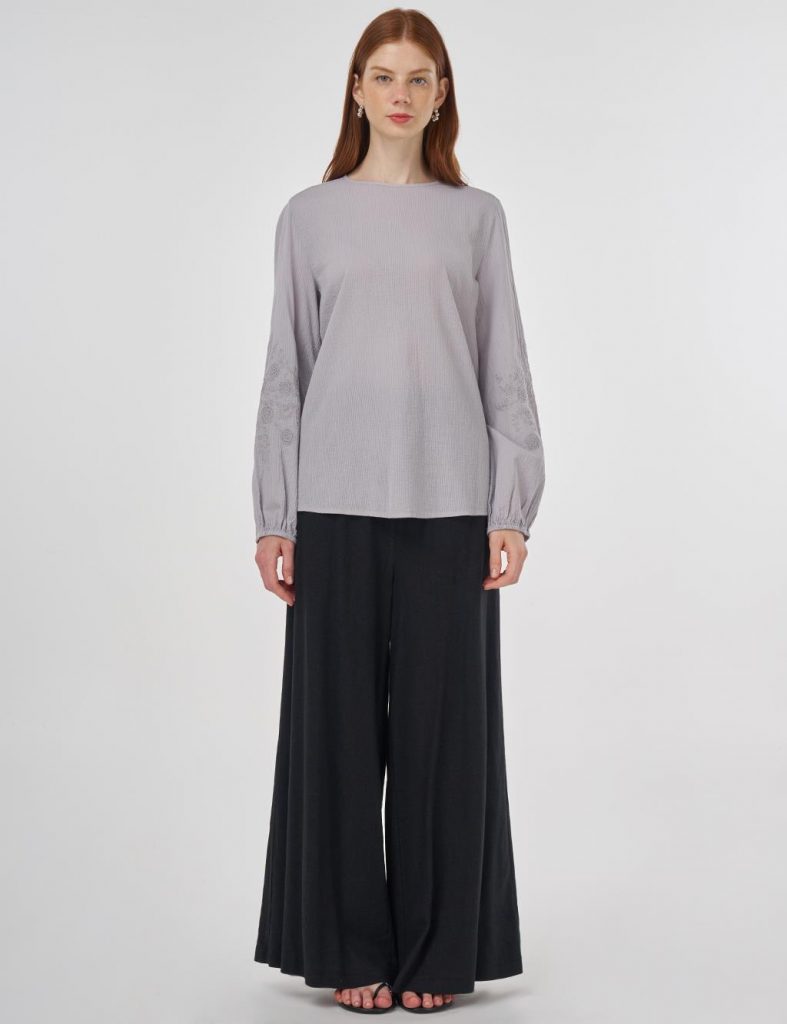 KAYRA Sıfır Yaka Pamuklu Bluz  10032 - GRİ