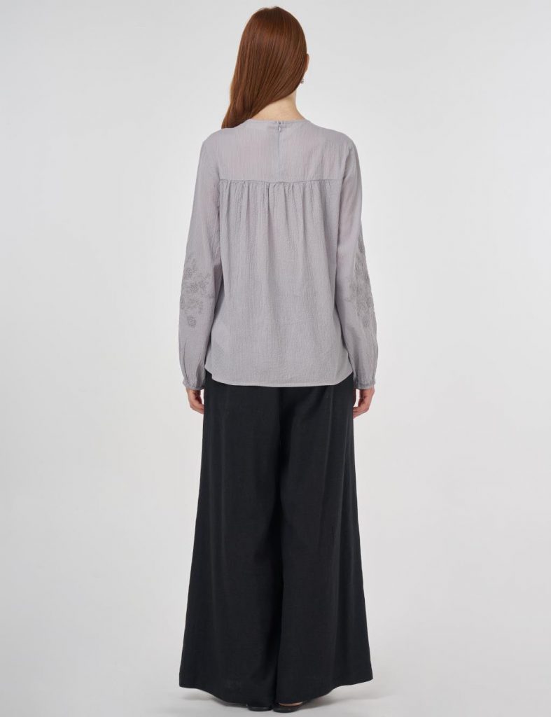 KAYRA Sıfır Yaka Pamuklu Bluz  10032 - GRİ